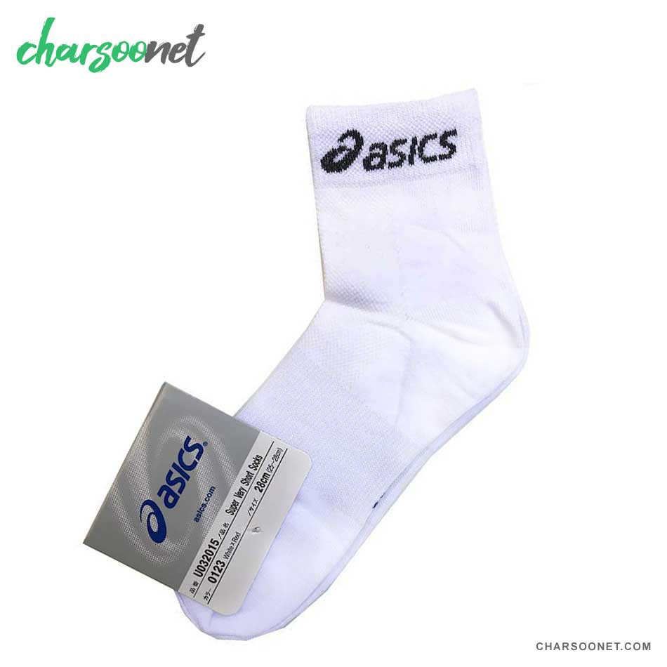 جوراب ورزشی طرح اسیکس سفید ساق بلند جوراب ورزشی طرح اسیکس سفید ساق بلند