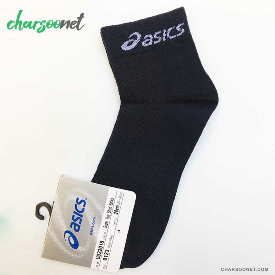 جوراب ورزشی طرح اسیکس سرمه ای ساق بلند