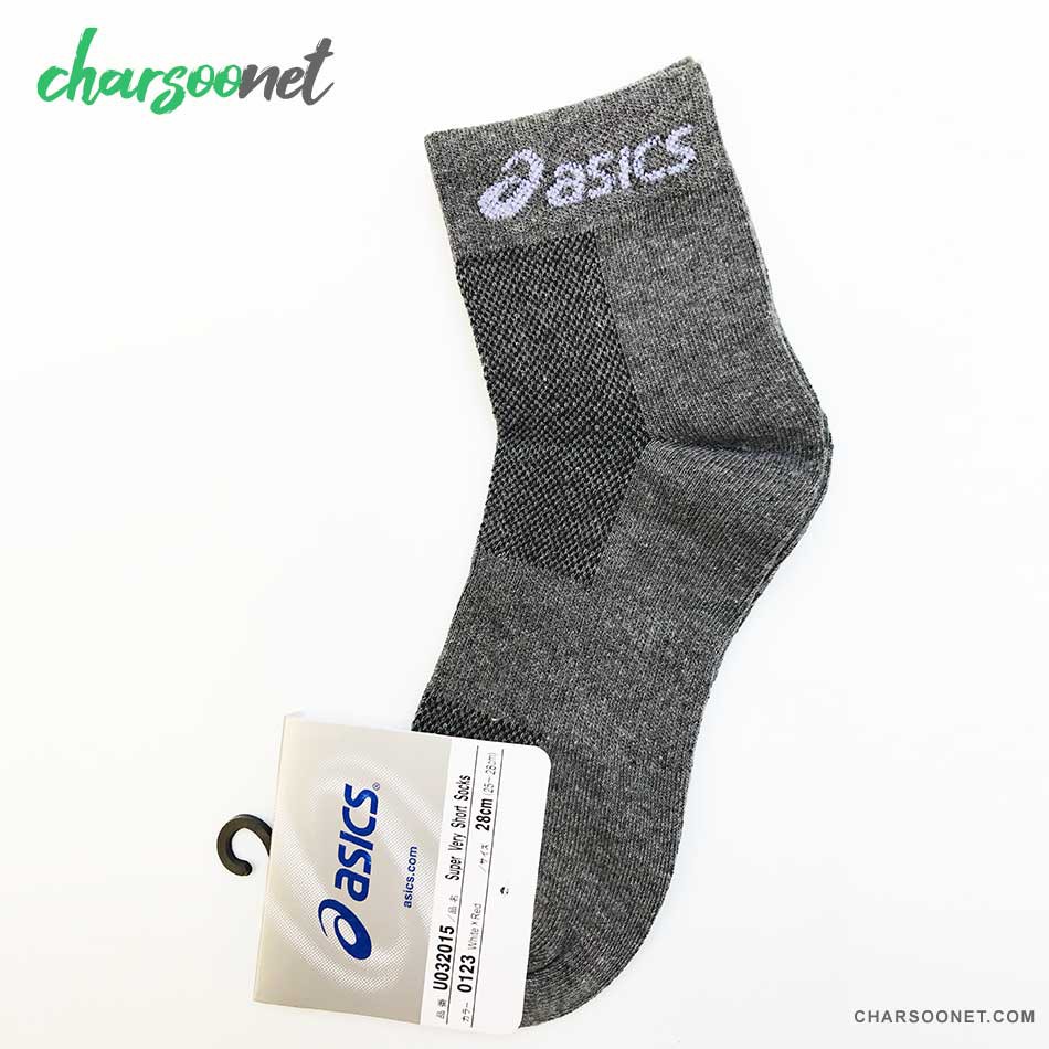 جوراب ورزشی طرح اسیکس طوسی ساق بلند جوراب ورزشی طرح اسیکس طوسی ساق بلند