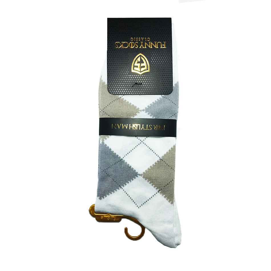 جوراب ساقدار مردانه سفید مدل کلاسیک فانی Funny Socks جوراب ساقدار مردانه سفید مدل کلاسیک فانی Funny Socks