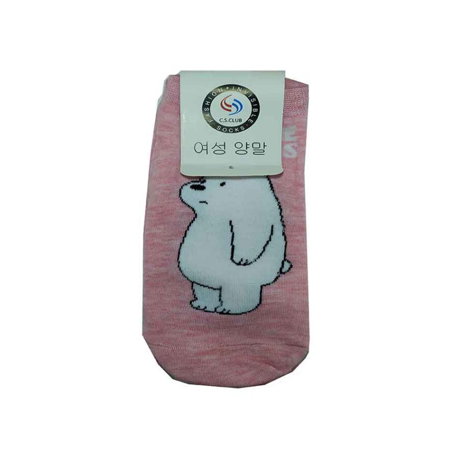 جوراب فانتزی دخترانه طرح خرس قطبی رنگ صورتی